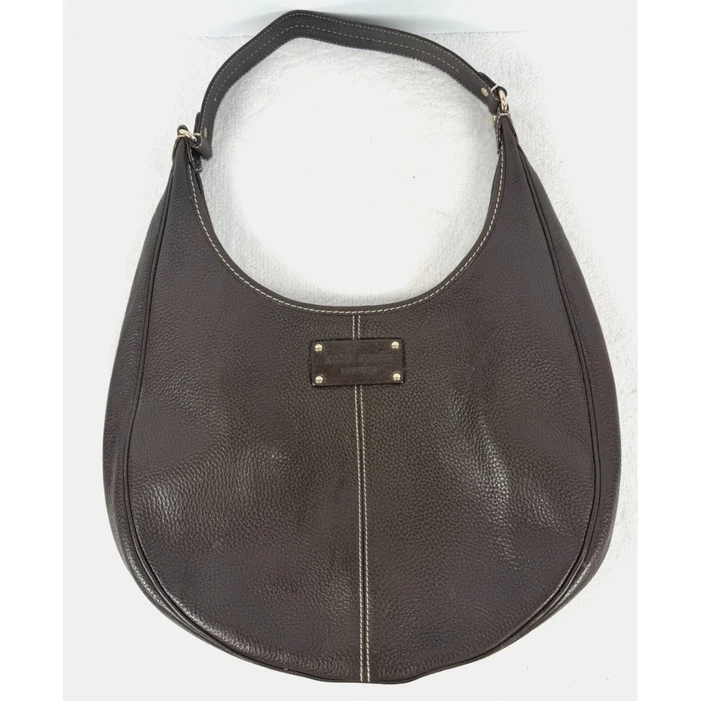 Kate Spade New York Brown Pebbled Leather Hobo Shoulder Bag Purse